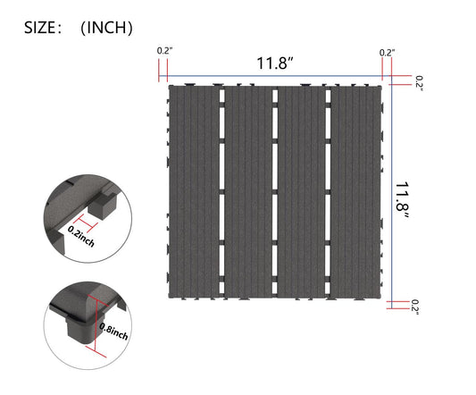 44-Pack Interlocking PP Deck Tiles, 12"x12"x 0.8" Waterproof Flooring, All-Weather Anti-Slip Patio Tiles for Indoor/Outdoor,Poolside, Garden, Balcony, Patio – Easy DIY Installation,Dark Gray B