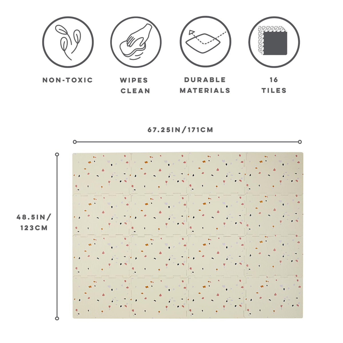 3 Sprouts Baby Foam Play Mat - Soft Foam Floor Tiles for Kids with Interlocking Puzzle Mats for Toddler Playroom - Safe 100% EVA Pads, Non-Toxic Waterproof Playmat - Terrazzo Cream