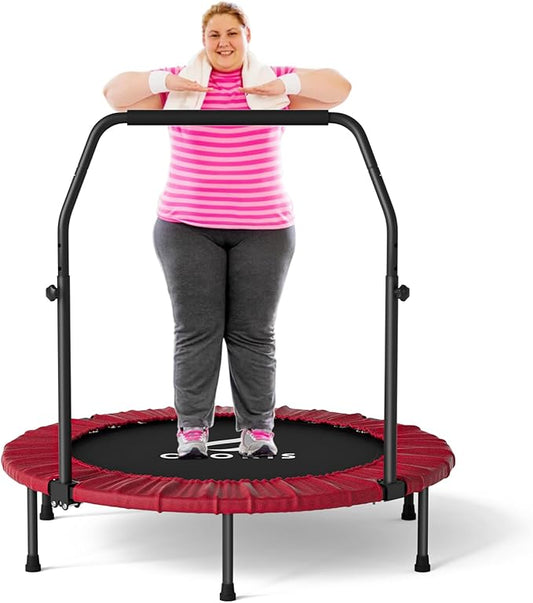 CLORIS 40in Folding Trampoline Mini Trampoline Rebounder Trampoline for Adults Fitness Trampoline with Adjustable Foam Handle, with safty Padded Cover Best Gift.