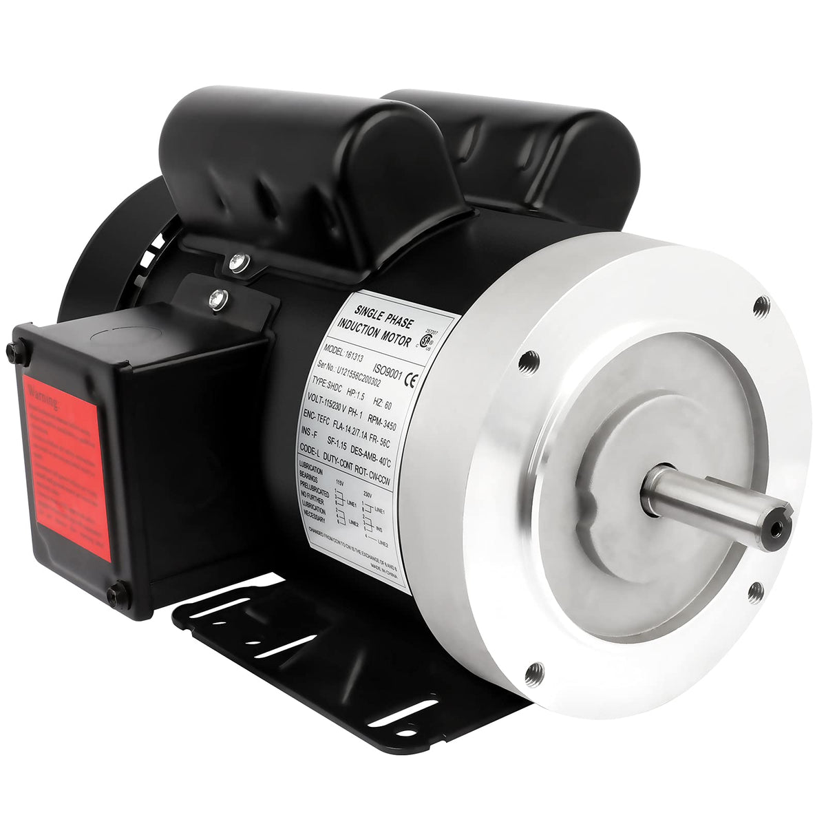 1.5HP Electric Motor 3450RPM Reversible Single Phase 56C Frame General Purpose Motor for Agricultural Machinery General Equipment 5/8" Shaft Diameter TEFC 115/230V