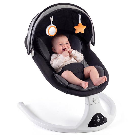 Electric Baby Swing for Infants to Toddler| Portable Infant Swing with Remote Control, Rocker with 5 Speeds, 3-Point Harness for Baby Boy Girl (Black)