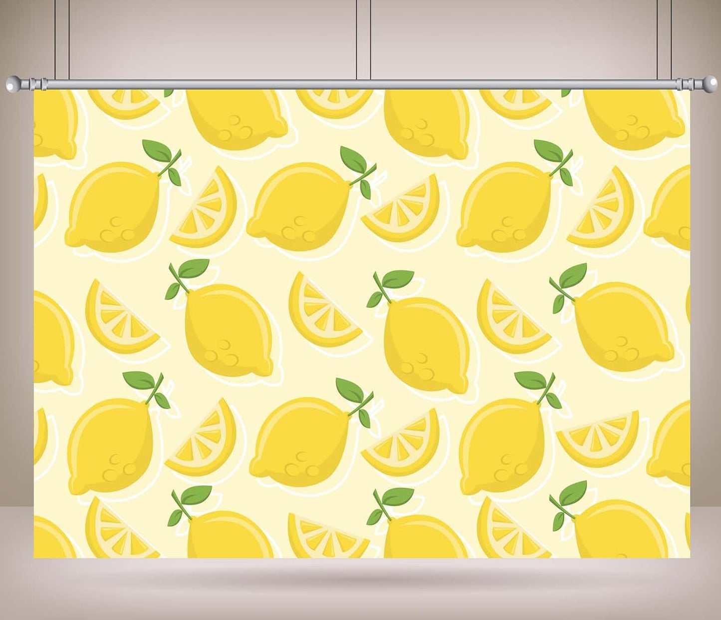 CORFOTO 7x5ft Summer Fabric Lemon Pattern Backdrop Yellow Lemons Slices Green Leaves Citrus Pattern Photography