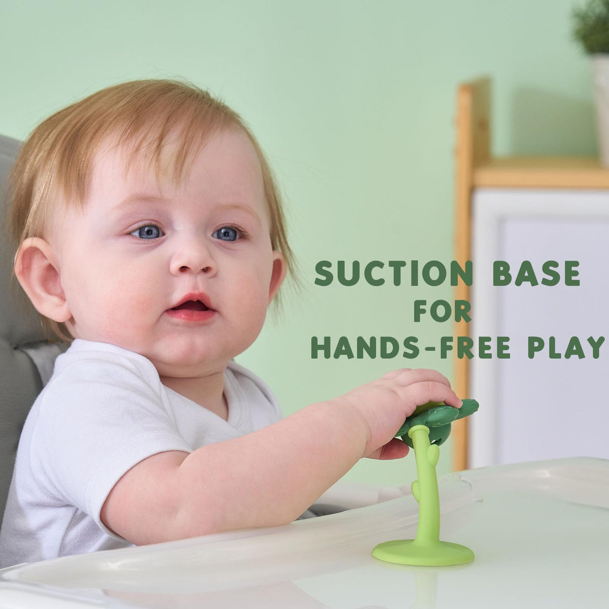 Baby Teething Toys and Rattle 2-in-1 for Babies 0-6 6-12 Months, Food Grade Silicone Teethers for Baies 3-6 Months, Infant Teething Relief Chew Toys, Sunnyflower Teether Toy BPA Free - Green