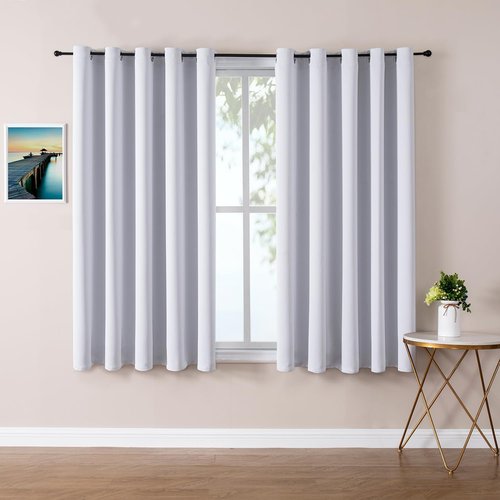 ChrisDowa Blackout Curtains - Extra Wide Thermal Insulated Grommet Panels for Bedroom | Greyish White, 70 x 63 Inch
