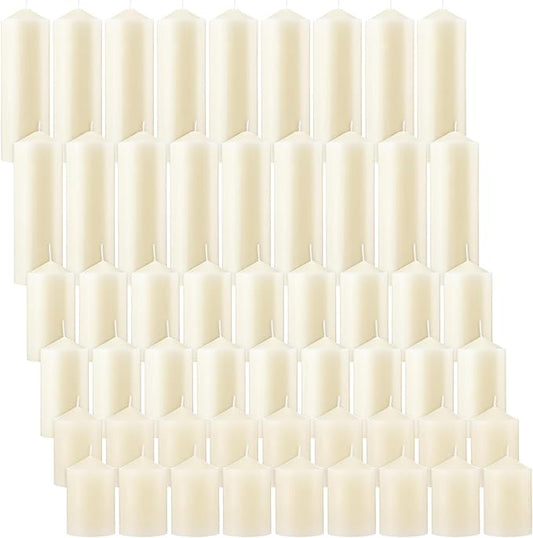 MTLEE Set of 54 Ivory Dripless Pillar Candles Unscented Candles Bulk Smokeless Fireplace Assorted Size for Home Wedding Birthday Dinner Holiday Party Decoration 2'' x 3'', 2'' x 4'', 2'' x 6''