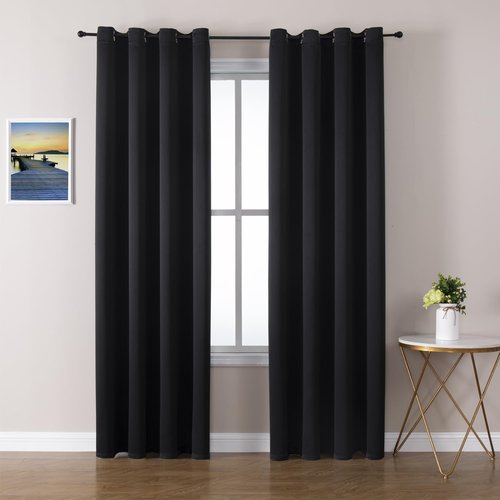 ChrisDowa Blackout Curtains - 90-Inch Thermal Insulated Grommet Panels Set for Living Room | Black, 2 Panels