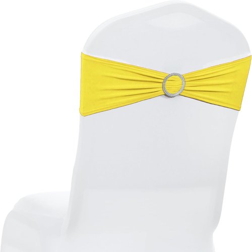 MDS Spandex Chair Sashes - Pack of 150 Elastic Stretch Bands with Buckle Slider for Wedding Decor | Yellow
