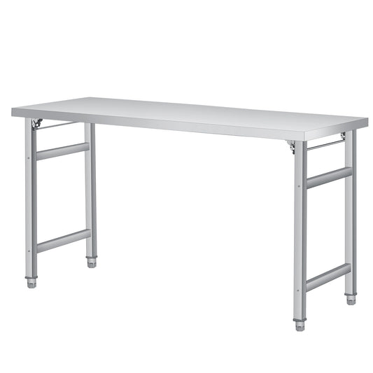 60" x 24" Stainless Steel Folding Table - 520 LBS Commercial Foldable Prep Table, Open Base Worktable with Adjustable Undershelf and Feet, for Home Kitchen Restaurant Garage Warehouse, Heavy Duty