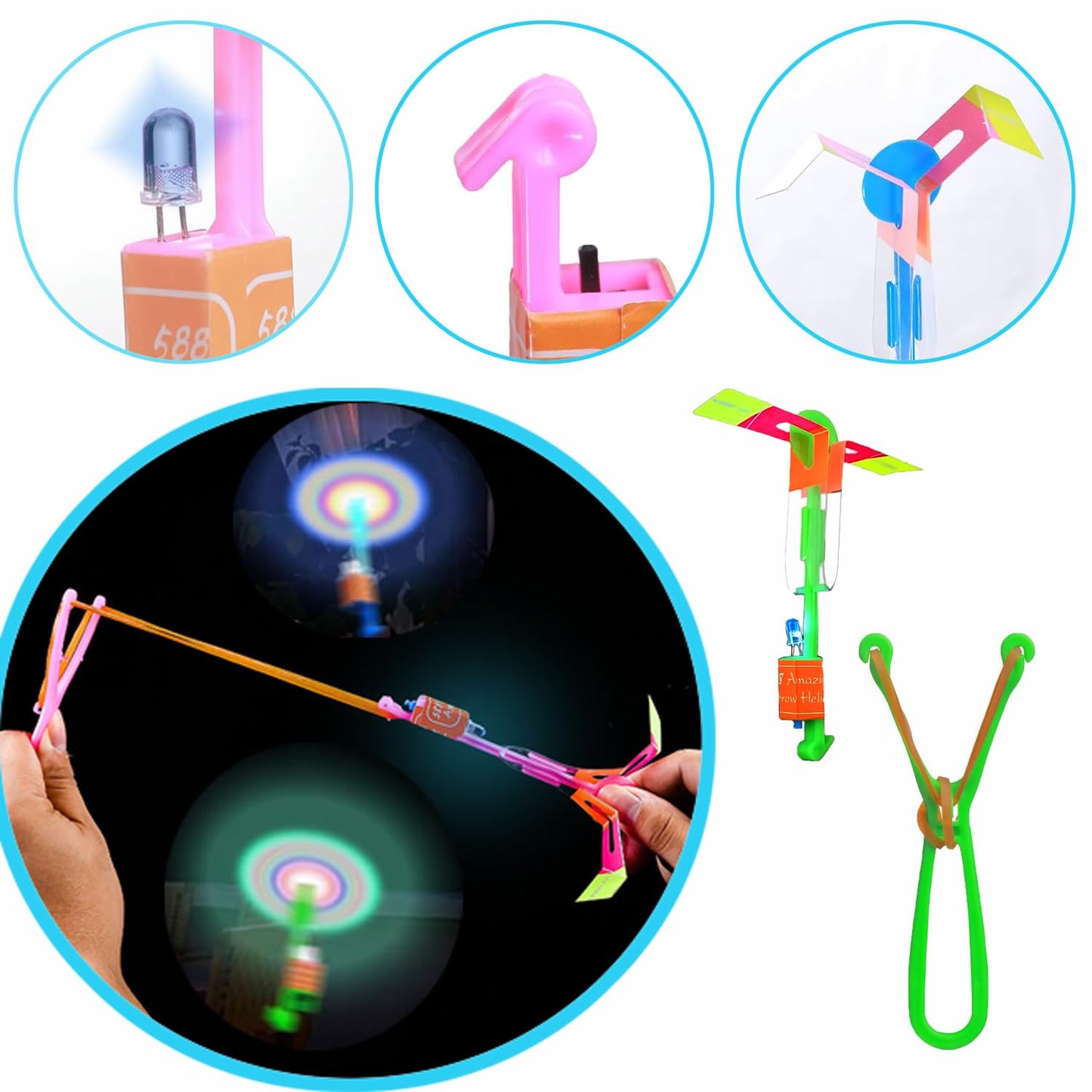 44 Sets Slingshot for Kids,Light Up Flying Toys,Glow In The Dark Party Supplies,Camping Essentials,Beach,Outdoor Games,Outside Toys,Valentines Day Gifts,Classroom Prizes,Party Favors for Kids 8-12 4-8