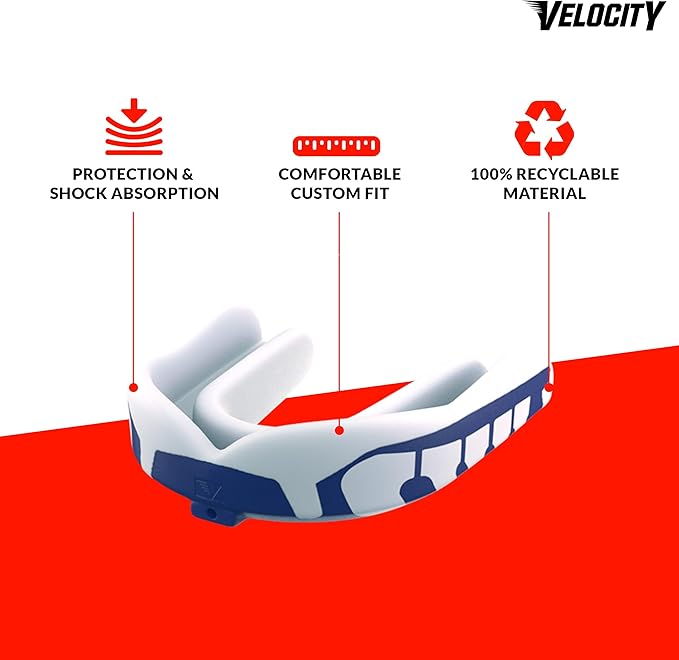 Velocity Champion Adult Mouthguard, 1 Pack, Navy & Red - for Ages 18 and Up - Ideal for Lacrosse, Football, Hockey, Basketball, Soccer, Boxing, Martial Arts, Field Hockey, and More