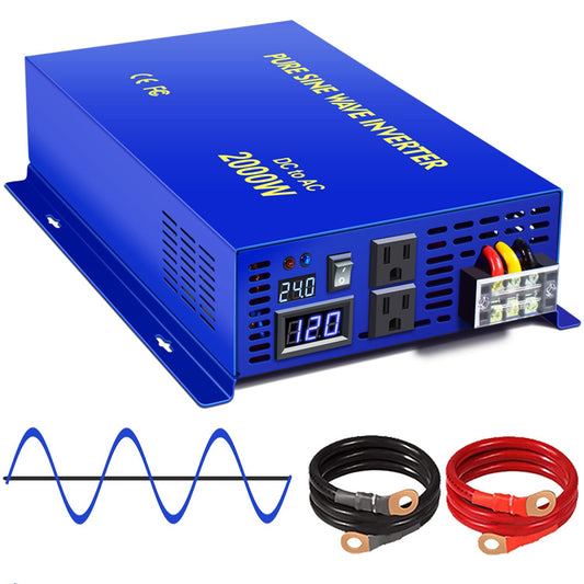 2000 Watt Pure Sine Wave Inverter 24V DC to 110v 120V AC, 2000W Car Power Invert Surge 4000W Power Converter for Solar System. (2000W 24V 120V) Blue