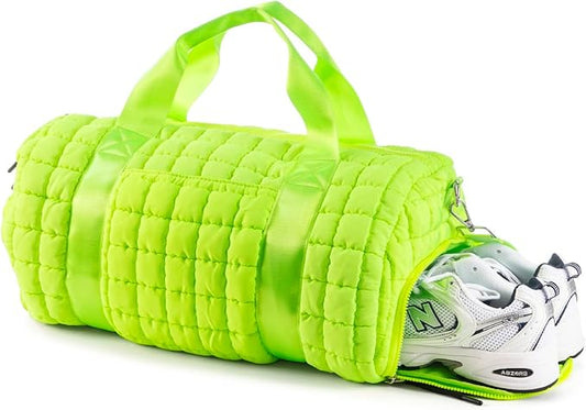 Quilted Duffel Gym Bag for Men and Women Carry On Travel Sport Weekender Bag, Light Green