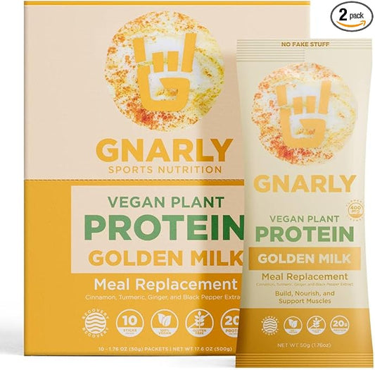 Gnarly Nutrition Golden Milk Plant-Based Protein Blend ??Vegan Powder for Smoothies ??Dairy-Free, Non-GMO ??10 Convenient Stick Packs