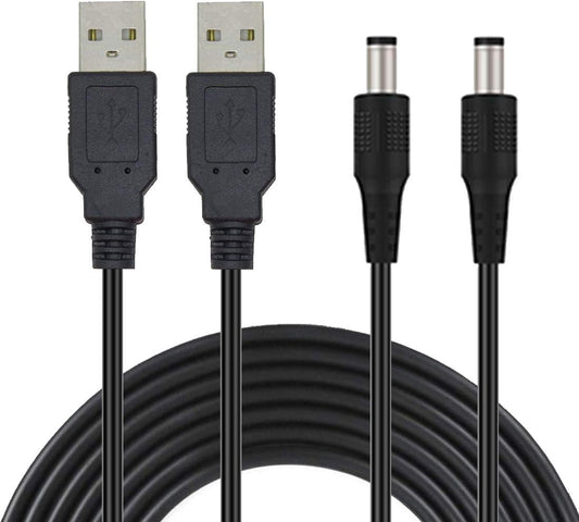 2-Pack 1.5m/4.92ft 5.5mm 2.1mm 5V USB A Male to x DC Power Plug Connector Cable - Black