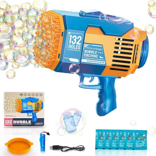 Fulercni Upgraded 132 Holes Bubble Machine Gun,Bazooka Bubble Machine,Rocket Bubble Gun Bubble Machine,Summer Toys Bubble Blaster Maker for Kids, Wedding,Birthday Gift (Blue)