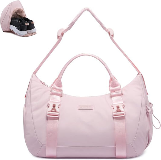 LOVEVOOK Gym Bag for Women, duffle bag for travel with shoe compartment, Small Gym Tote Dry Wet Separation, Multipurpose Weekender Overnight Bag, Lightweight Carry On Bag, Light pink