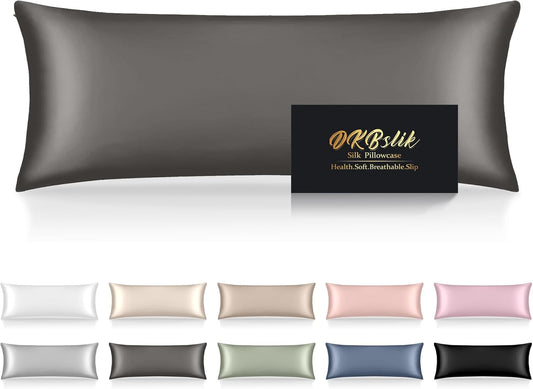 Skiennix Mulberry Silk Body Pillow Case - Smooth, Cooling & Anti-Acne | 20x54 Dark Gray Cover