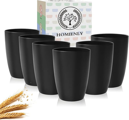 Homienly Kitchen Cups 20oz Wheat Straw Cups-6 pcs Lightweight cups Unbreakable & Reusable Glassware Set Stackable for Party,Camping,Picnic-Black