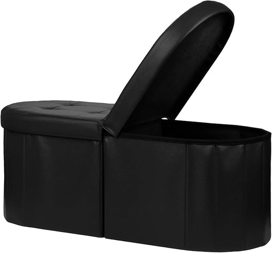AmasSmile Footrest Ottoman Bench with Storage,34Inch Footstool, Coffee Table, Padded Seat, Storage Chest,Blanket Store with Flipping Lid for Livingroom and Bedroom (Black(Leather))