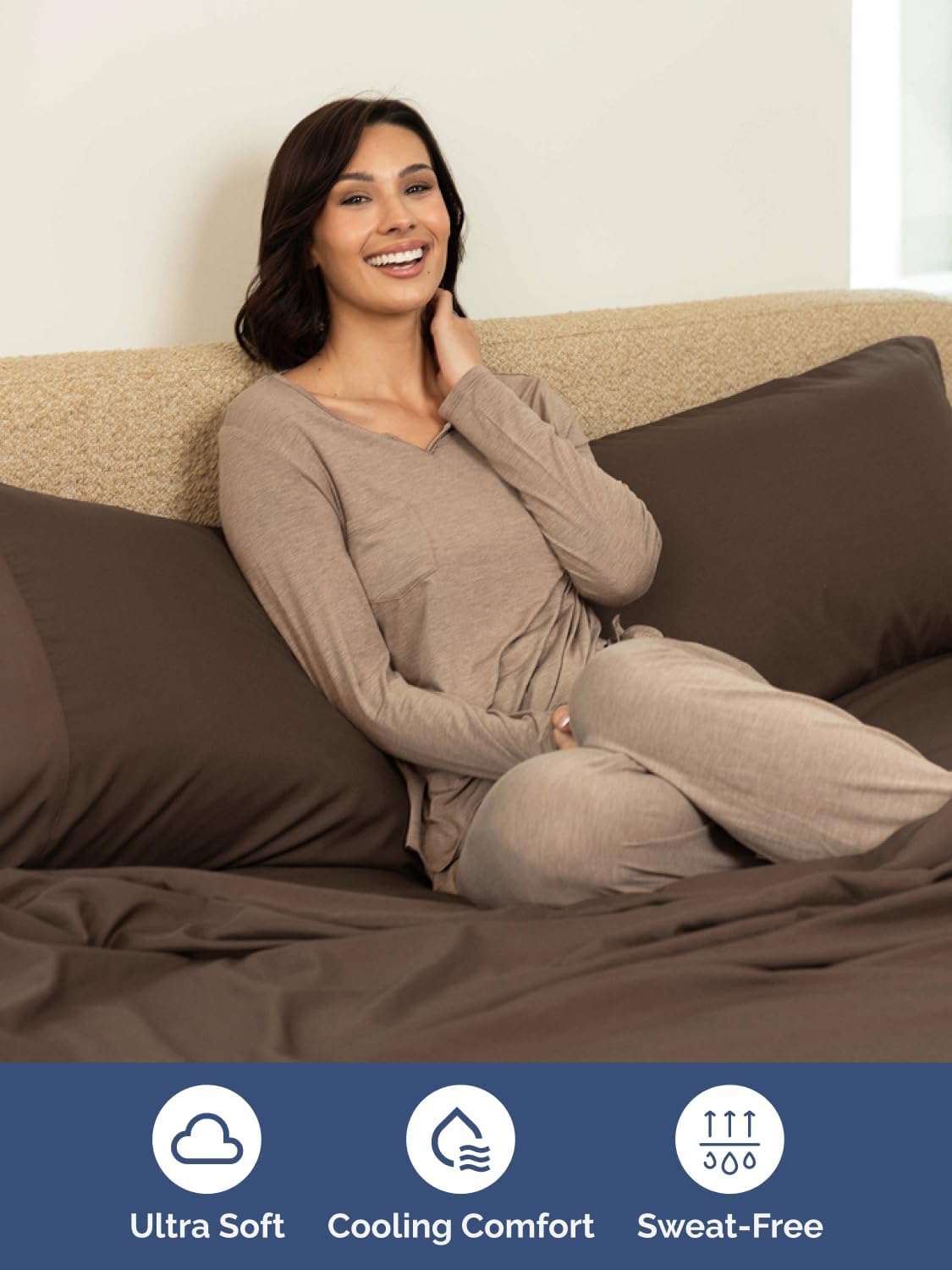 Skiennix Extra Deep Cal King Sheet Set | 6-Piece Breathable Cooling Bedding - Soft, Wrinkle-Free Brown