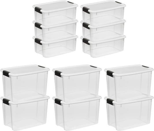 Sterilite Clear Plastic Storage Containers - Stackable 30 Quart & 18 Quart Bins with White Latching Lid | Organizing Solution (6 Pack)