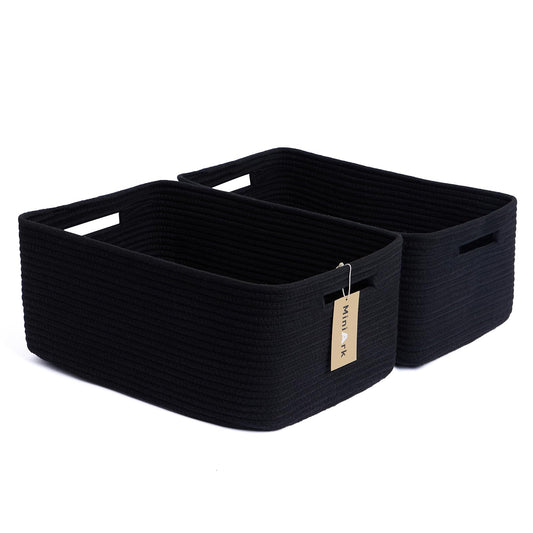 MiniArk Large Storage Baskets for Shelves, Closet Organizers Bins for Clothes Blanket Towels, Baby Nursery, Toy Baskets Box, Woven Rope Baskets, 17 x 13 x 7.5”, 2 Packs Black