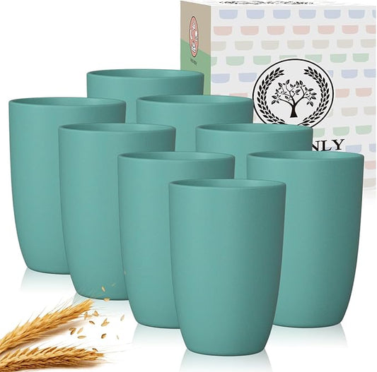 Homienly Plastic Cups Reusable 8 PCS Wheat Straw Cups a Good Alternative Drinking Glasses Cup Plastic Glasses Unbreakable Reusable Dishwasher Safe Cup Microwave Safe Cups with Green Color (20 OZ)
