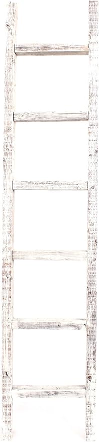 BARNWOODUSA Rustic Decorative Ladder - 100% Upcycled Wood (72" x 12" x 1.5", White Wash)