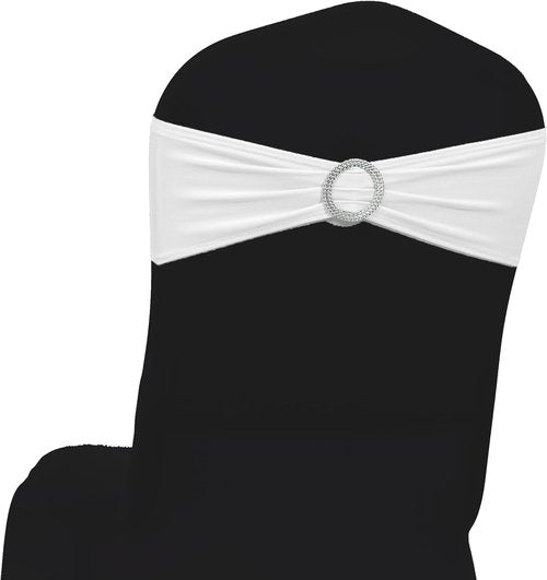 MDS Spandex Chair Sashes - Universal Fit Stretch Bands with Buckle Slider Bow | Pack of 250 - White