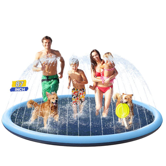 PETOCAT Splash Pad Non-Slip Dogs Cool Sprinkler Pool Extra Large Splash Pads for Kids Dog Baby Wading Pool Summer Outdoor Play Water Fun Toy Gift Easy to Use/Clean 87 inch