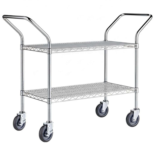18" x 46" x 36" Commercial Chrome Utility Cart - NSF Heavy-Duty 2-Shelf Rolling Cart with Handles, 900 lb, Service and Supply Cart with Casters for Restaurant, Catering, Kitchen Use