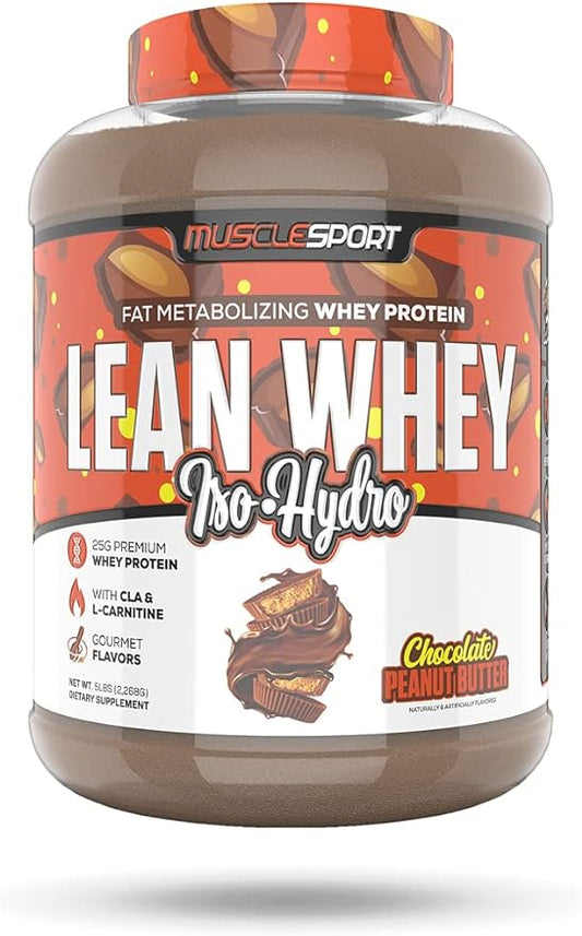 Musclesport Lean Whey Revolution??Protein Powder - Whey Protein Isolate - Low Calorie, Low Carb, Low Fat, Incredible Flavors - 25g Protein per Scoop - 5lb Chocolate Peanut Butter