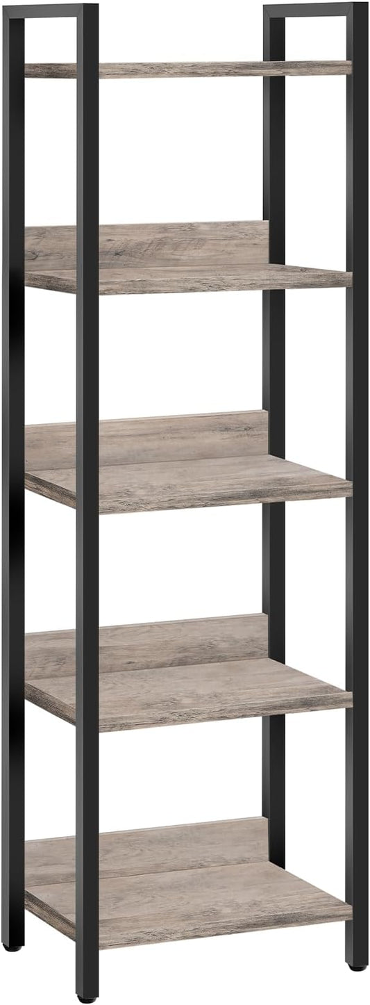 MAHANCRIS 5-Tier Bookshelf, Bookcase, Shelves Organizer for Small Spaces, Storage Shelf Organizer, for Living Room, Bedroom, Study, Balcony, Greige and Black BKHG5501