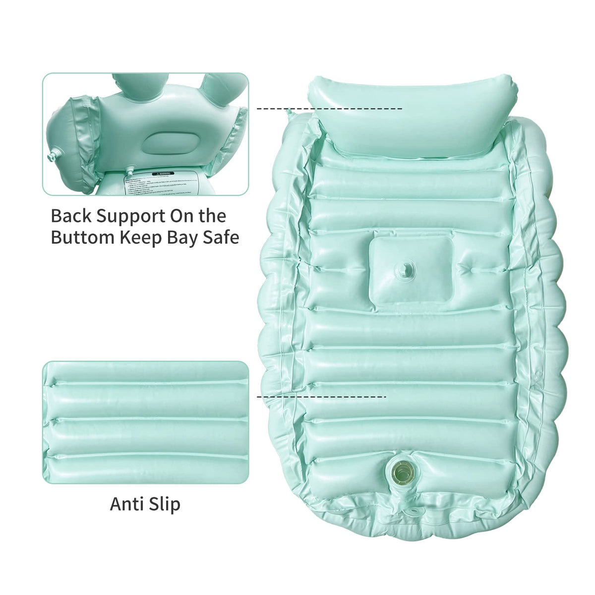 HotMax Inflatable Baby Bathtub Portable Travel Bath Tub for Infants to Toddler Foldable Non Slip Spa Tub with Air Pump (Green)