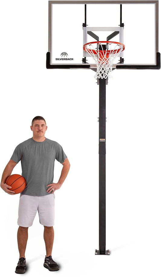 Silverback In-Ground Basketball Hoops, Adjustable Height Tempered Glass Backboard and Pro-Style Flex Rim. - Multiple Styles Available