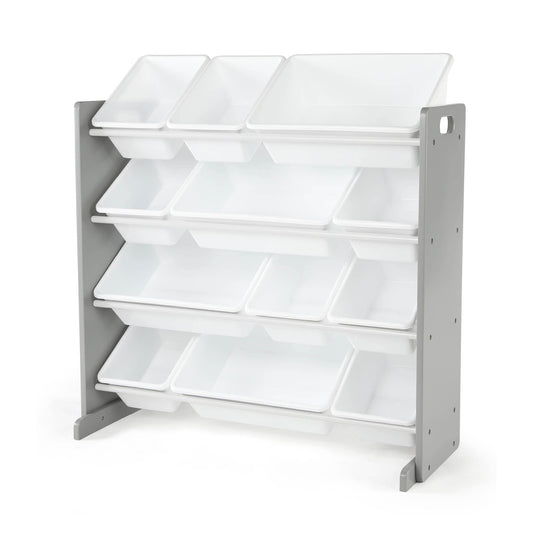 Humble Crew Toy Storage Organizer with 12 Removable Storage Bins for Kids Playroom, 4-Tier Toddler Toy Organization, Grey/White