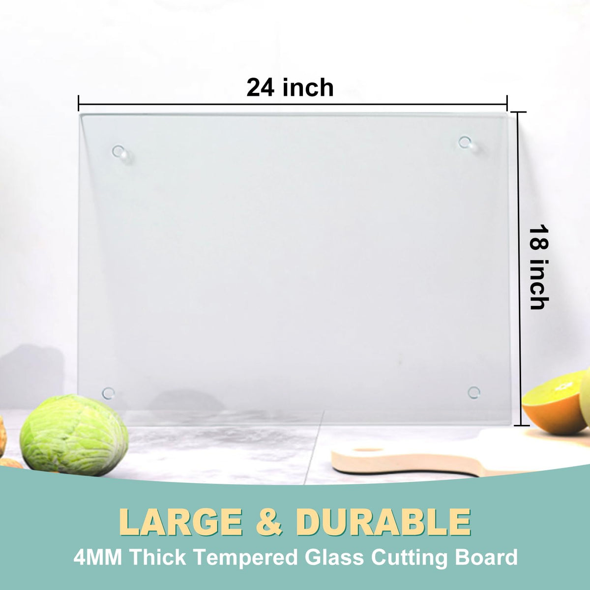 VASUHOME Large Tempered Glass Cutting Board for Kitchen - 18x24 Inch Clear Cutting Board for Countertop - Scratch, Heat, and Shatter Resistant - Easy to Clean and Durable