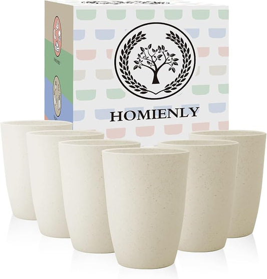 Homienly Wheat Straw Cups 12oz Unbreakable & Easy to Clean Cups Reusable Outdoor Drinking Cups for Travel,Camping,Picnic, Refrigerator and Dishwasher Safe Stackable Water Tumblers- White