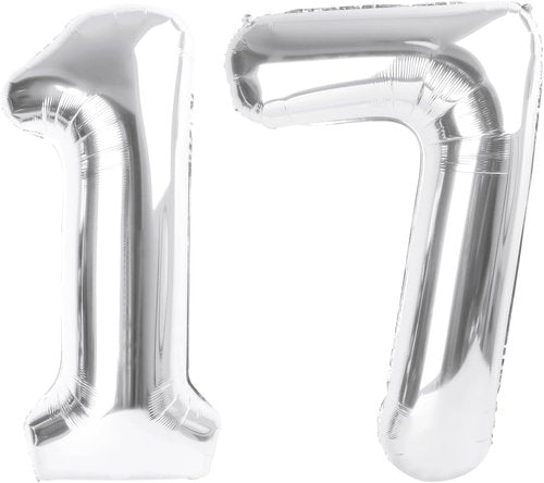17 Silver Foil Number Balloon - 40 Inch Birthday Decoration for 17th Anniversary Celebrations