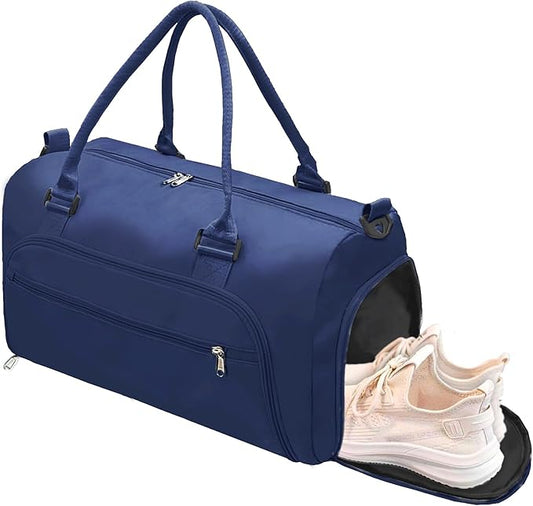 woogwin Small Gym Bag for Men & Women with Shoes & Wet Compartment Waterproof Duffle Bag for Travel Sports Workout Overnight Weekender(17.7",Navy)