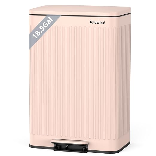 Lovewind Kitchen Trash Can, 18.5 Gallon / 70L Large Kitchen Garbage Can with Soft Close Lid â Pet Resistant, Removable Inner Bucket, Stainless Steel Trash Bin Perfect for Big Families, Pink