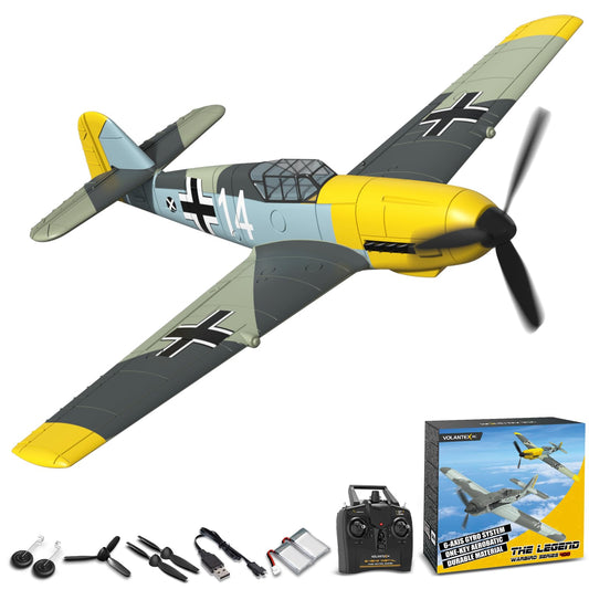 volantexrc RC Plane, 4 Channel Remote Control Airplane BF109 Fighter RTF with Aileron, Gyro, Aerobatics & 3 Modes Easy to Fly, Hobby Radio Controlled Aircraft for Beginners & Adults (Yellow)