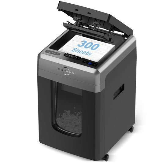 BONSEN 300-Sheet Auto Feed Paper Shredder, 60 Minutes Non-Stop Commercial Grade Heavy Duty Shredders for Office, 8.1 Gallon Micro Cut Document Shredder, P-4 Security Level,58dB Super Quiet