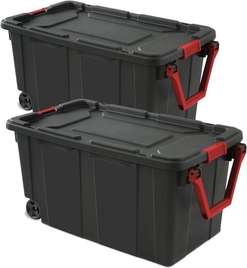 Heavy-Duty Plastic Storage Bins by [Brand Name] - 40 Gallon Capacity, Stackable with Durable Lids & Secure Latching Buckles | 2 Pack for Garage Organization