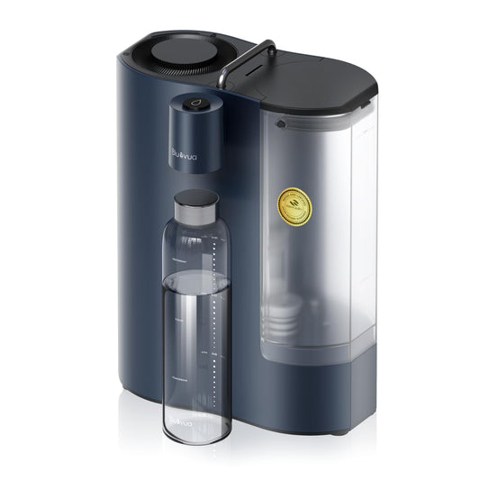 Bluevua RO100ROPOT-Travel Reverse Osmosis System Countertop Water Filter, Compact 6-Stage Filtration with UV, Includes Glass Bottle, Portable Water Purifier for Home & Travel, Blue