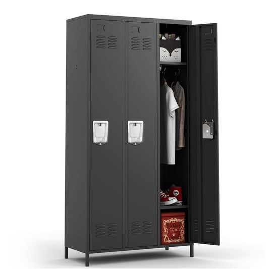 BIZOEIRON 3 Doors Locker Storage Cabinet, Metal Locker for Employees, 72" Tall Lockers for Office School Gym Home, Require Assembly (Black)