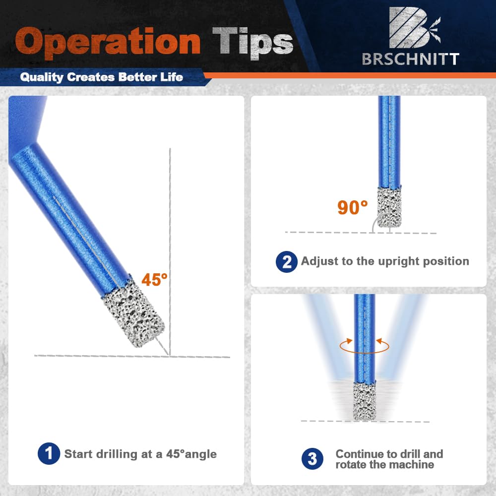 Diamond Core Drill Bit Set - BRSCHNITT Tile Hole Saw Kit 1/4" 5/16" 3/8" 4/5" 1-3/8"2" 2-1/2" & 4/5" Finger Bit & 2" Chamfer Bit for Porcelain Tile Ceramic Marble Granite & Diamond Blade