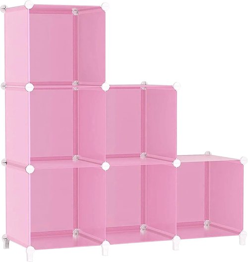 AWTATOS Cube Storage Organizer - Portable DIY Stackable Closet Shelves for Kids - 6 Pink Cubes