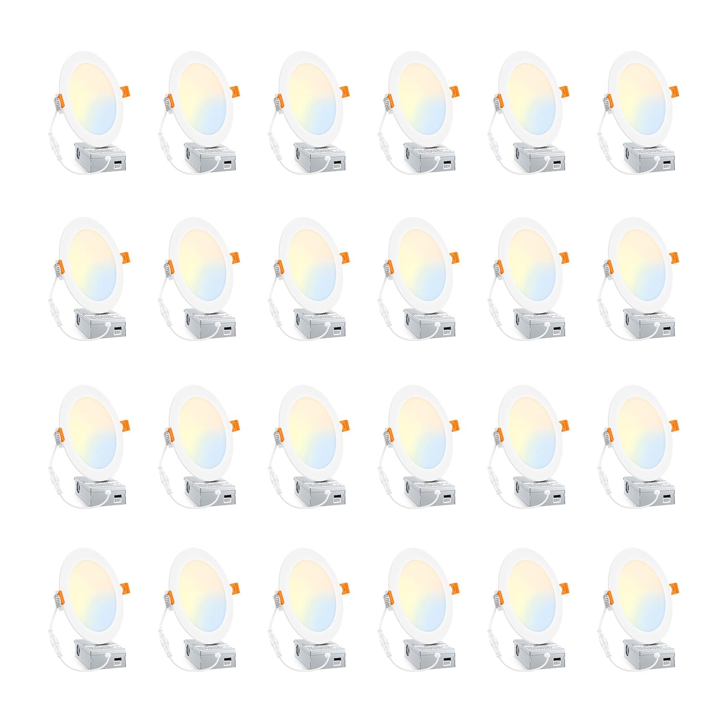 BesLowe 24 Packs 6 Inch 5CCT LED Recessed Ceiling Lights Ultra-Thin with Junction Box, 12W 150W Eqv, 3000K/3500K/4000K/5000K/6500K, 1200LM Dimmable Canless Downlights for Kitchen Hallway Dining Room