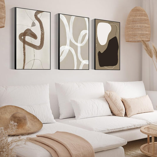 Skiennix Framed Canvas Wall Art Set - Abstract Paint Strokes in Black, White & Grey | 24" x 32" - Modern Bohemian Decor for Living Room, Bedroom & Office